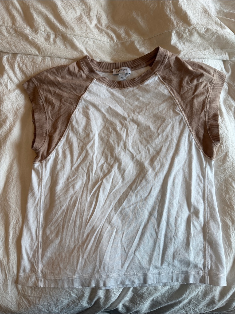 Evereve White Tee with Taupe Raglan Sleeves